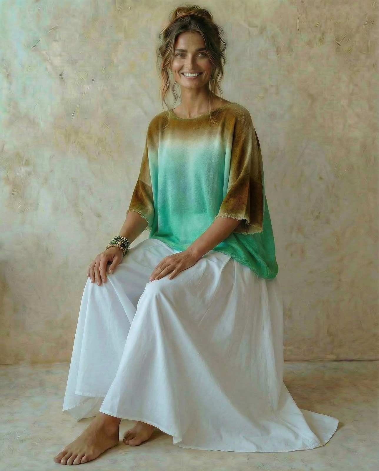 Apoil — top tie-and-dye vert et ocre