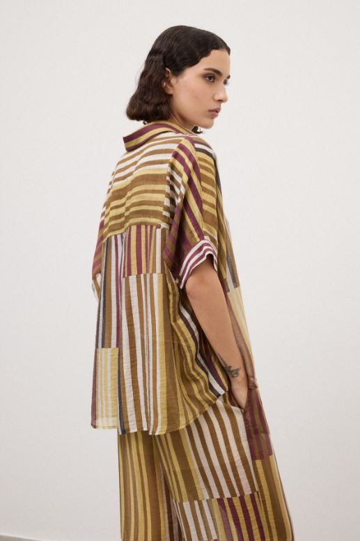 Ottod'Ame — ensemble rayures multicolores ocre et prune, dos